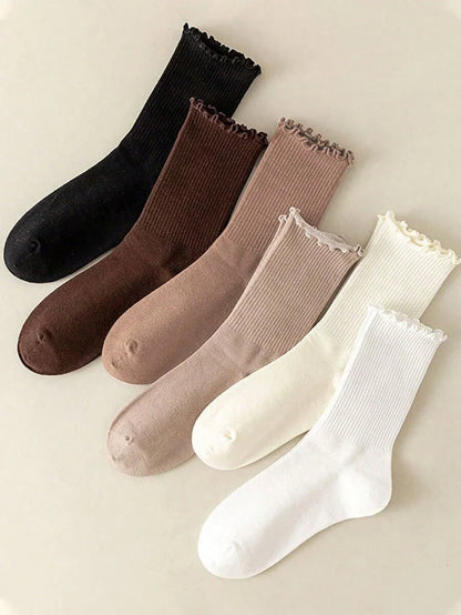 Women's Crew Socks Ribbed Ruffled Edge