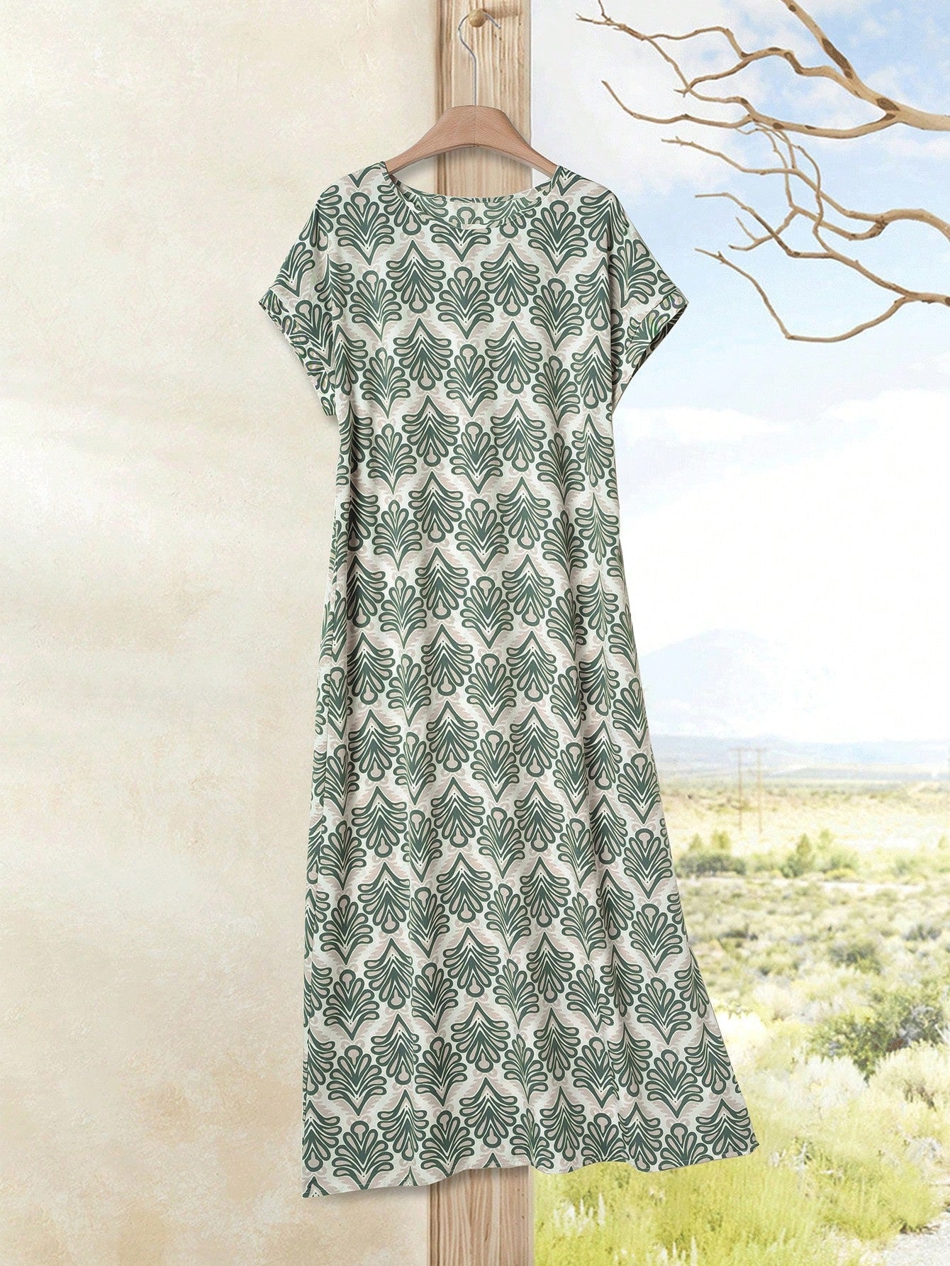 Relaxed Fit Bell Sleeve Tunic Dress