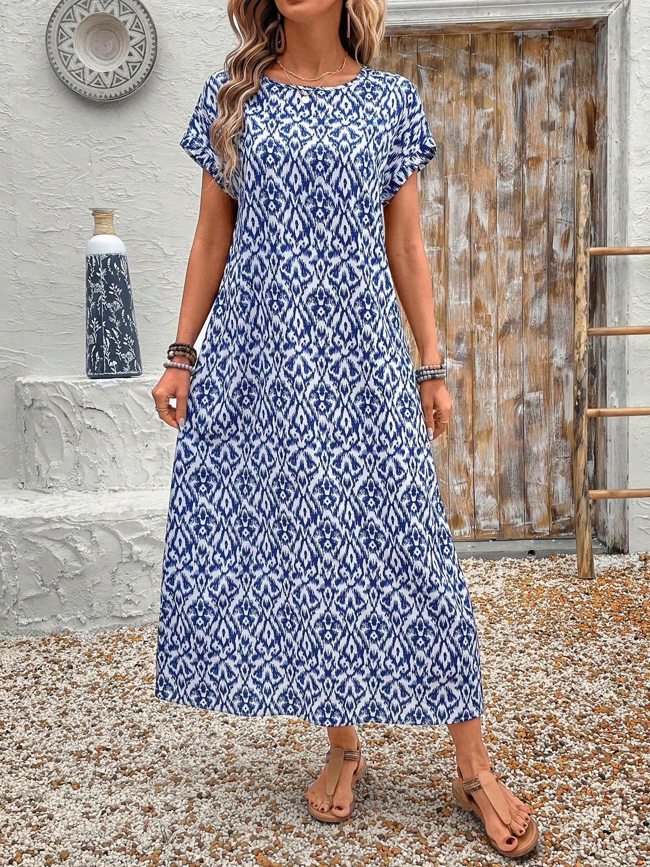 Relaxed Fit Bell Sleeve Tunic Dress