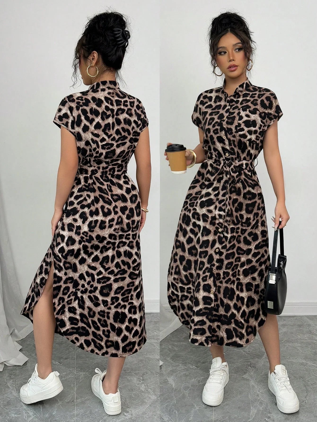 Animal Print V Neck Maxi Dress - VibreMode