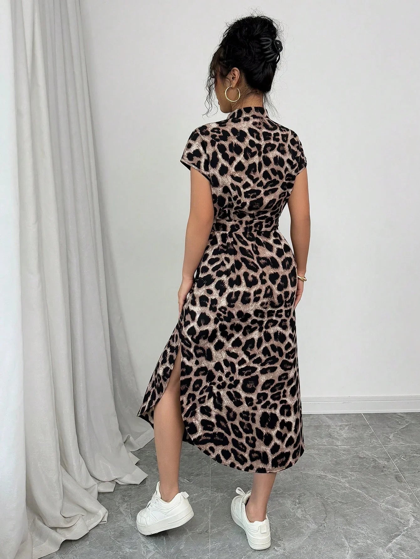 Animal Print V Neck Maxi Dress