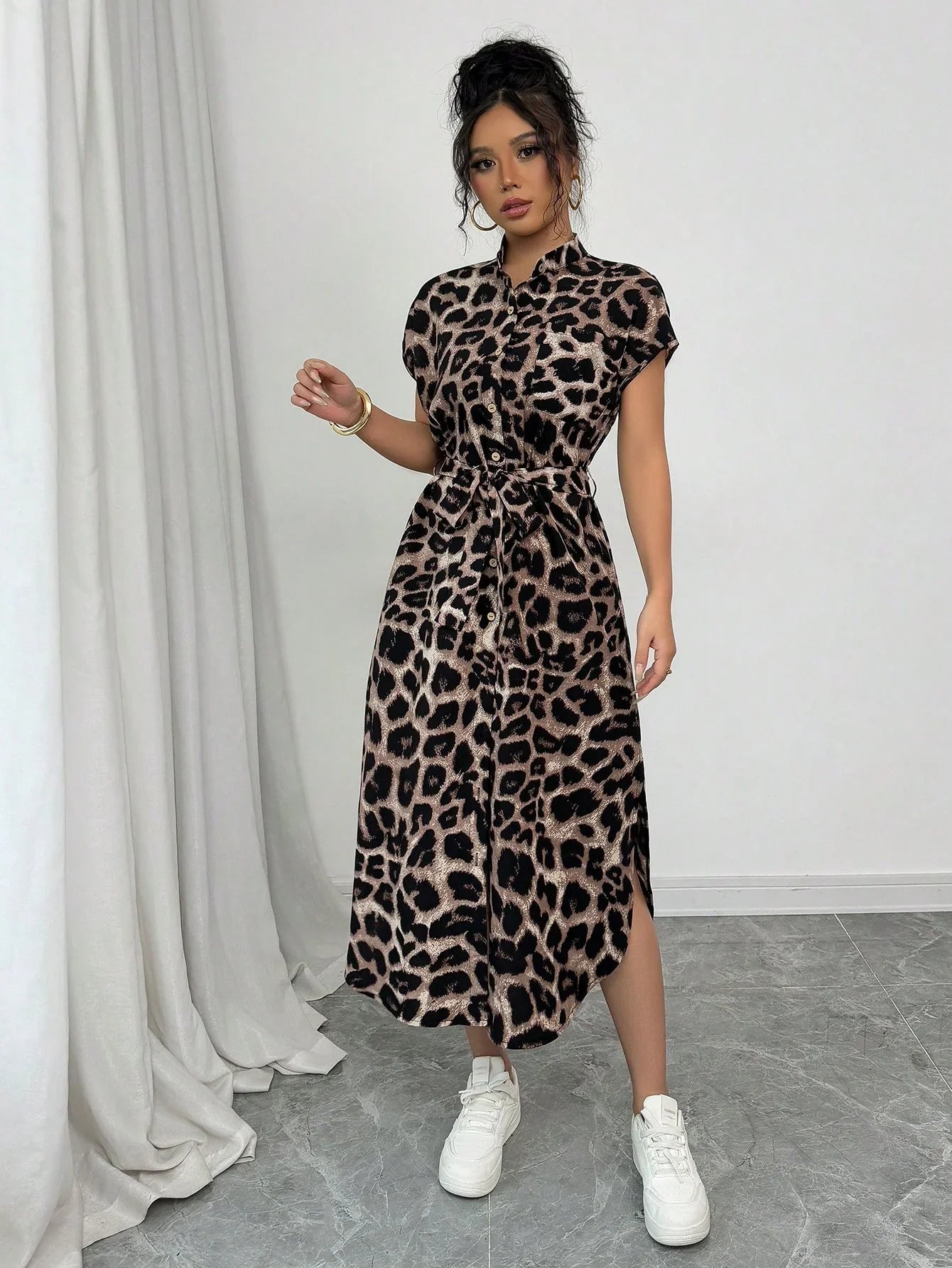 Animal Print V Neck Maxi Dress