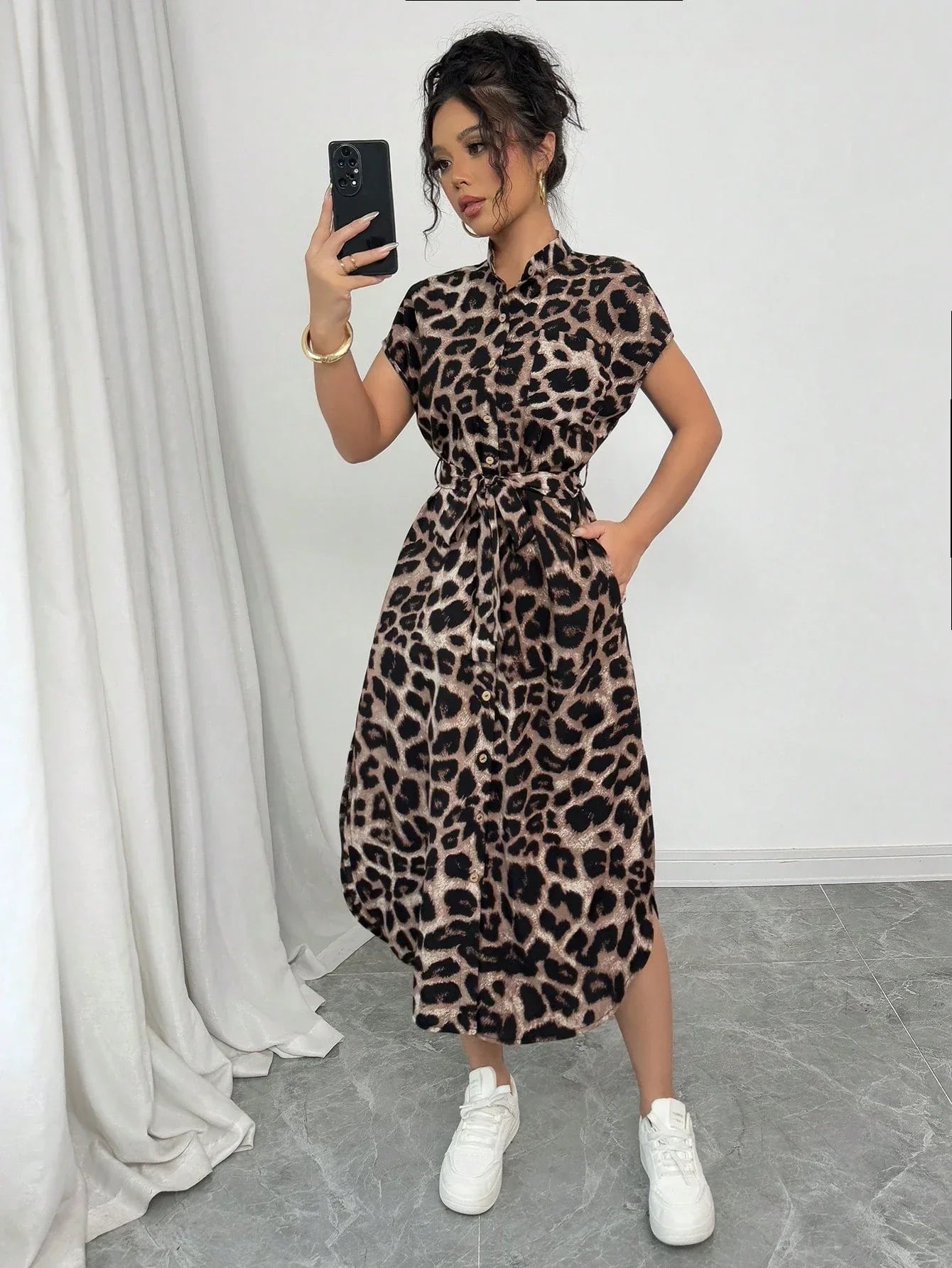 Animal Print V Neck Maxi Dress