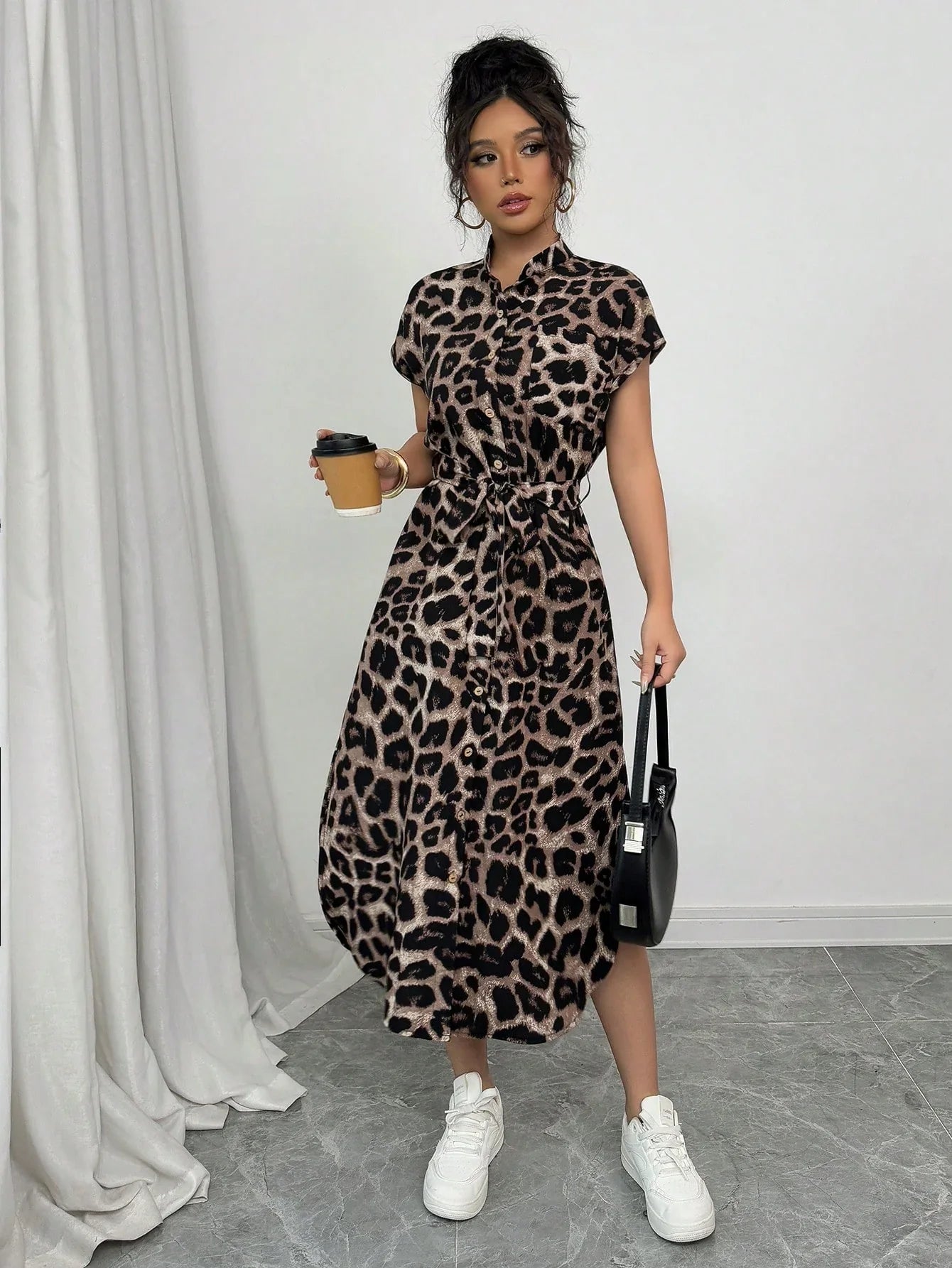 Animal Print V Neck Maxi Dress