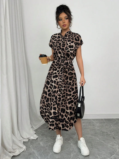 Animal Print V Neck Maxi Dress