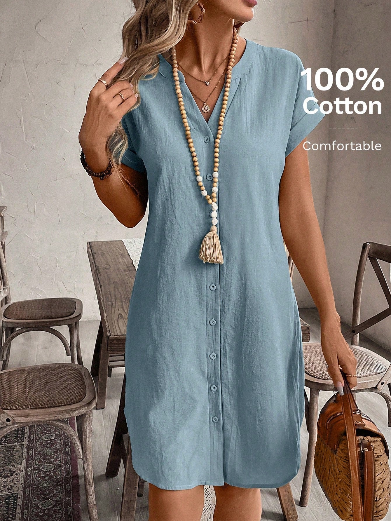 Easy Wear V Neck Summer Mini Dress
