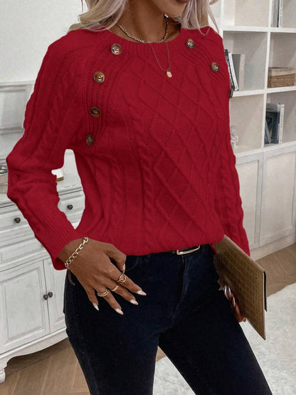 Classic Button Front Cable Knit Sweater