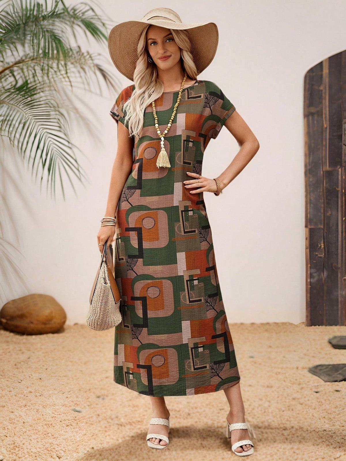 Relaxed Fit Bell Sleeve Tunic Dress