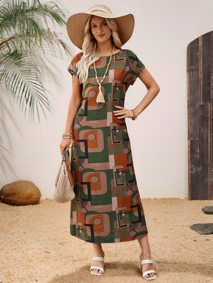 Relaxed Fit Bell Sleeve Tunic Dress