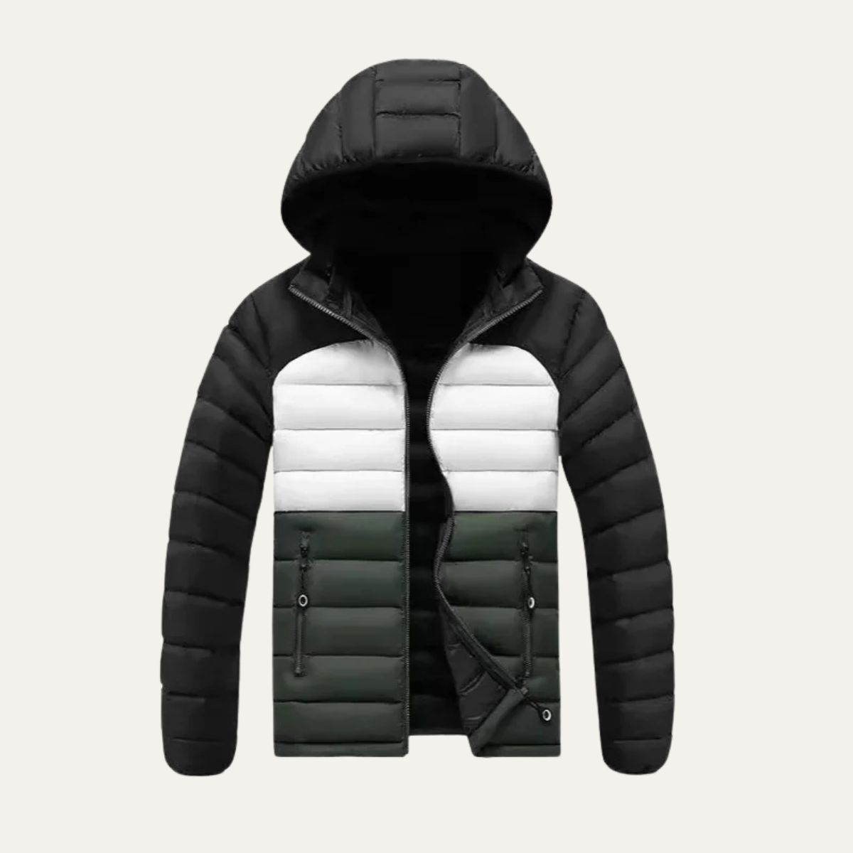 Men's Puffer Jacket Detachable Hood Contrast Color - VibreMode