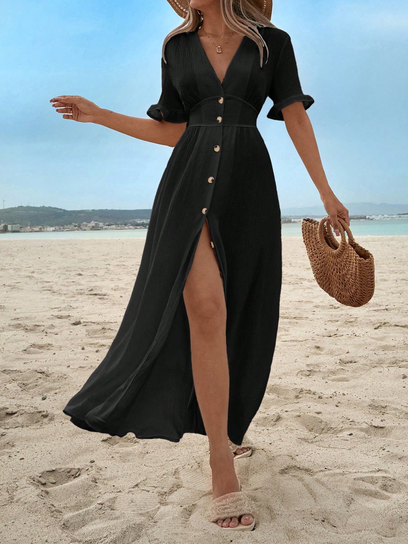 Floral Ruffle Front Women's Dress