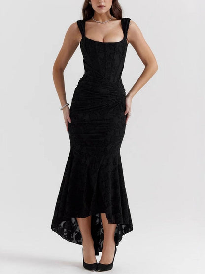 Bodycon Neckline Black Midi Dress