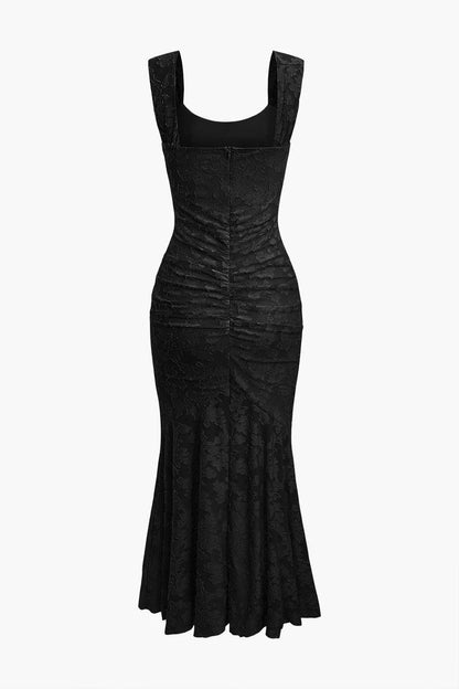 Bodycon Neckline Black Midi Dress