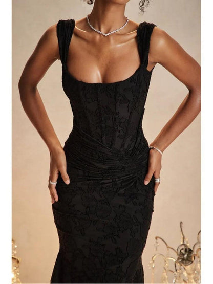 Bodycon Neckline Black Midi Dress