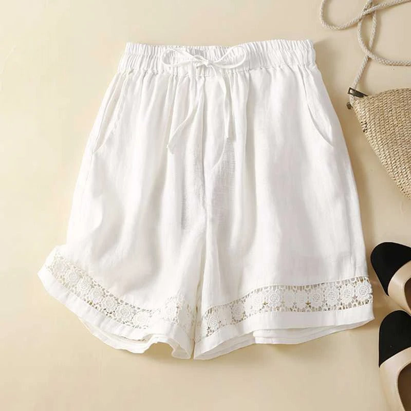 Women's Elastic Waist Shorts Lace Hem - VibreMode