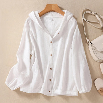 Women's Hooded Button Down Blouse - VibreMode