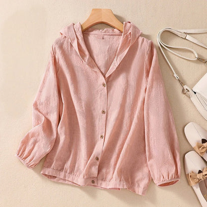 Women's Hooded Button Down Blouse