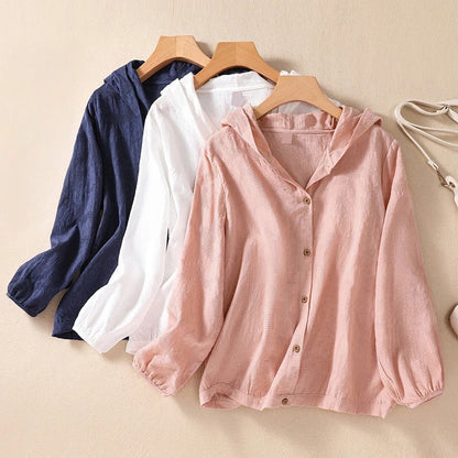 Women's Hooded Long Sleeve Blouse - VibreMode
