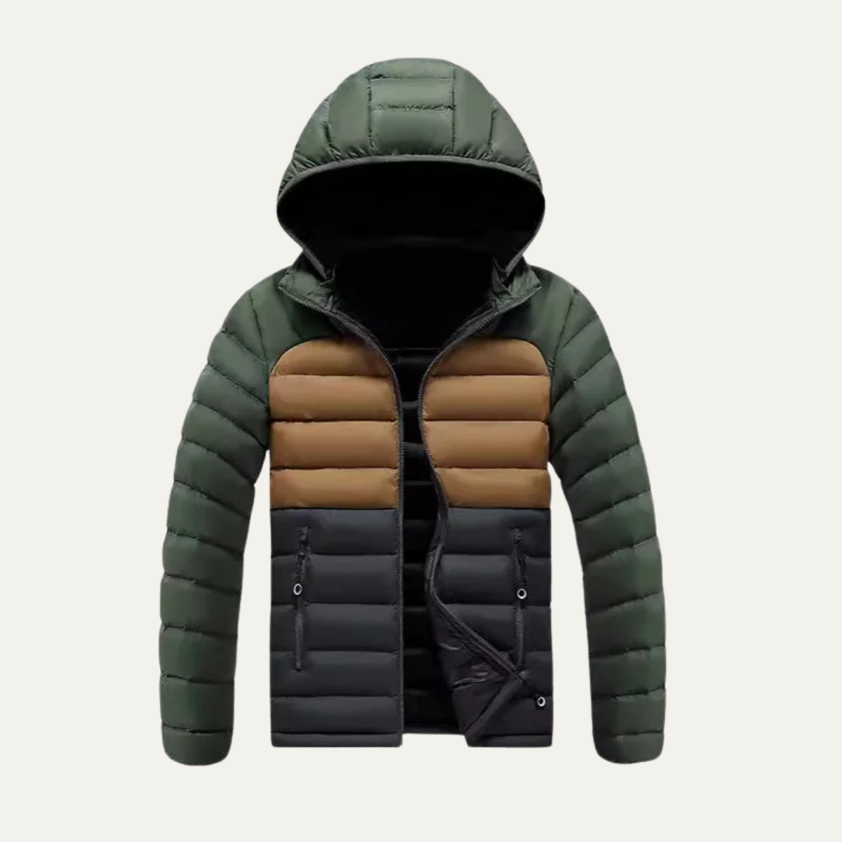 Men's Puffer Jacket Detachable Hood Contrast Color