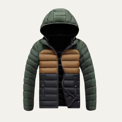 Men's Puffer Jacket Detachable Hood Contrast Color
