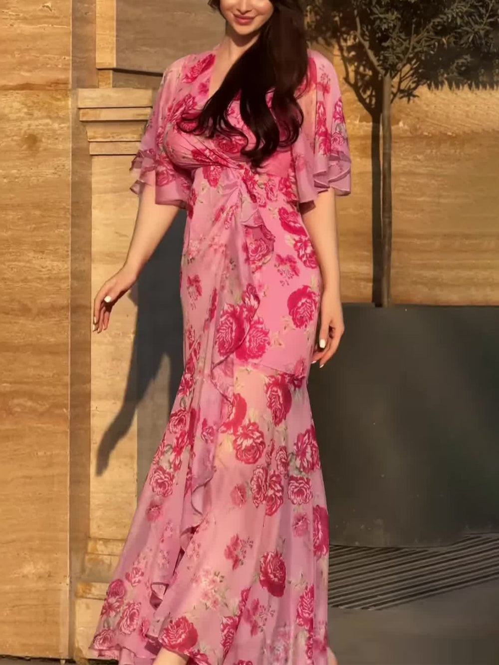 Women's V-Neck Maxi Dress Flowy