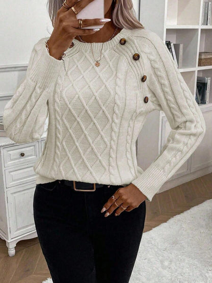 Classic Button Front Cable Knit Sweater