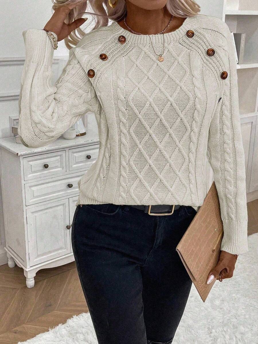 Classic Button Front Cable Knit Sweater