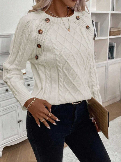 Women's Cable Knit Jumper Button Detail