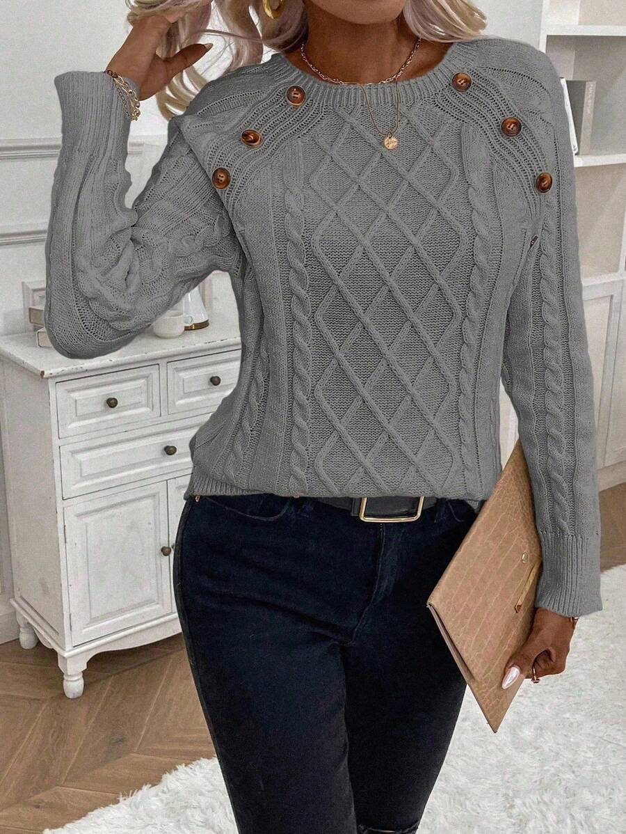 Classic Button Front Cable Knit Sweater