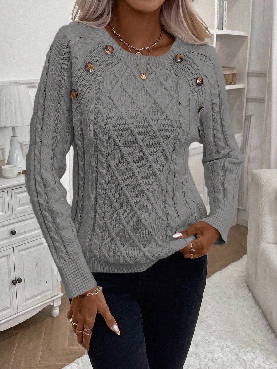 Classic Button Front Cable Knit Sweater