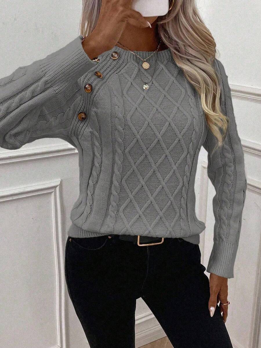 Classic Button Front Cable Knit Sweater