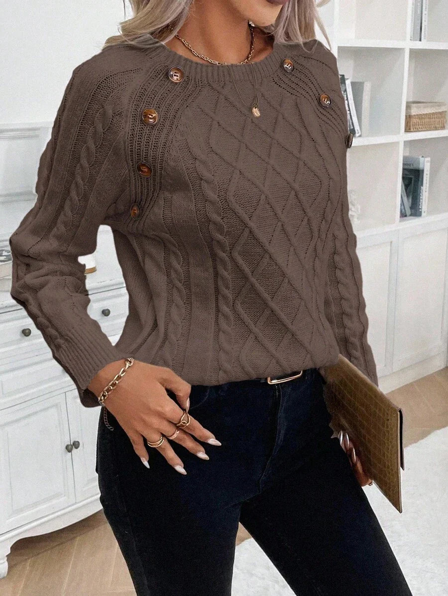 Classic Button Front Cable Knit Sweater
