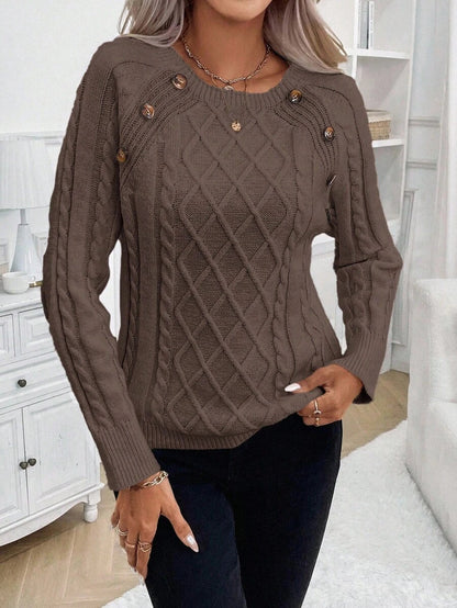 Classic Button Front Cable Knit Sweater