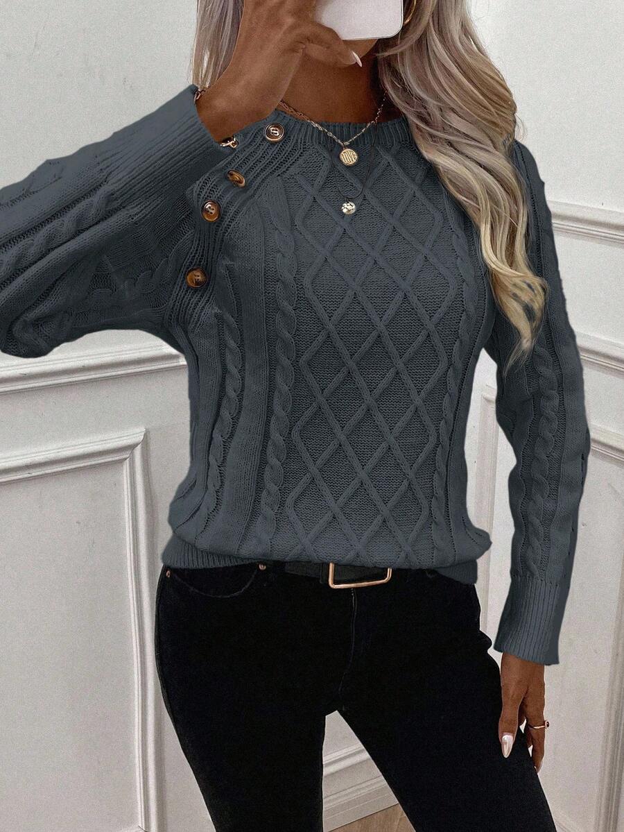 Classic Button Front Cable Knit Sweater