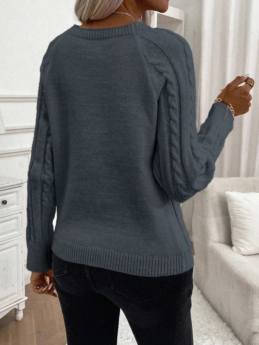 Classic Button Front Cable Knit Sweater