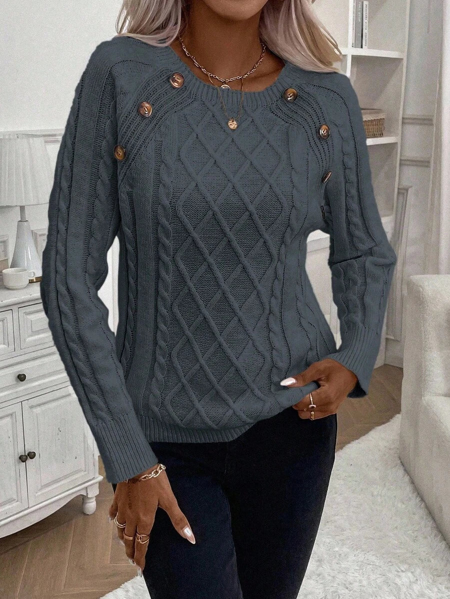 Classic Button Front Cable Knit Sweater