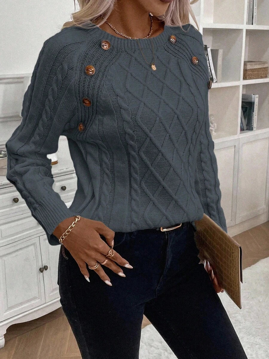 Classic Button Front Cable Knit Sweater