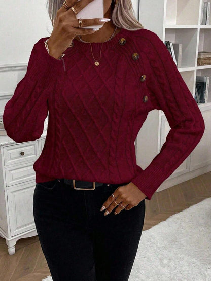 Classic Button Front Cable Knit Sweater