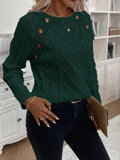 Classic Button Front Cable Knit Sweater