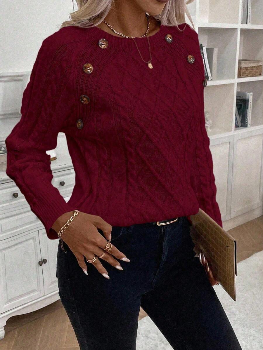 Classic Button Front Cable Knit Sweater