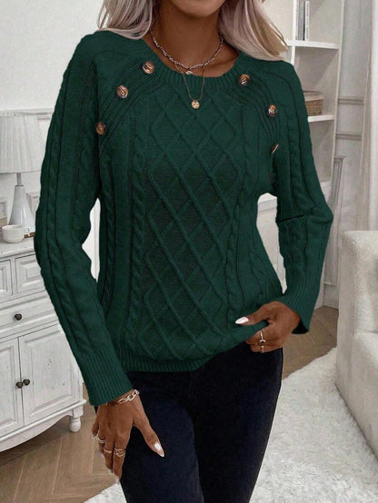 Classic Button Front Cable Knit Sweater
