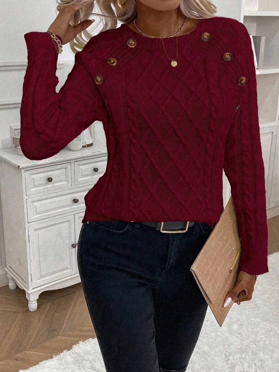 Women's Cable Knit Jumper Button Detail