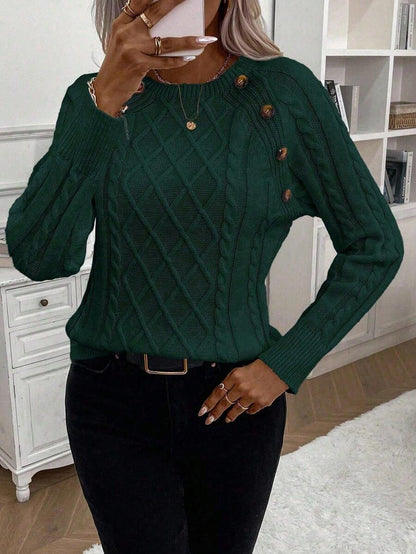 Classic Button Front Cable Knit Sweater