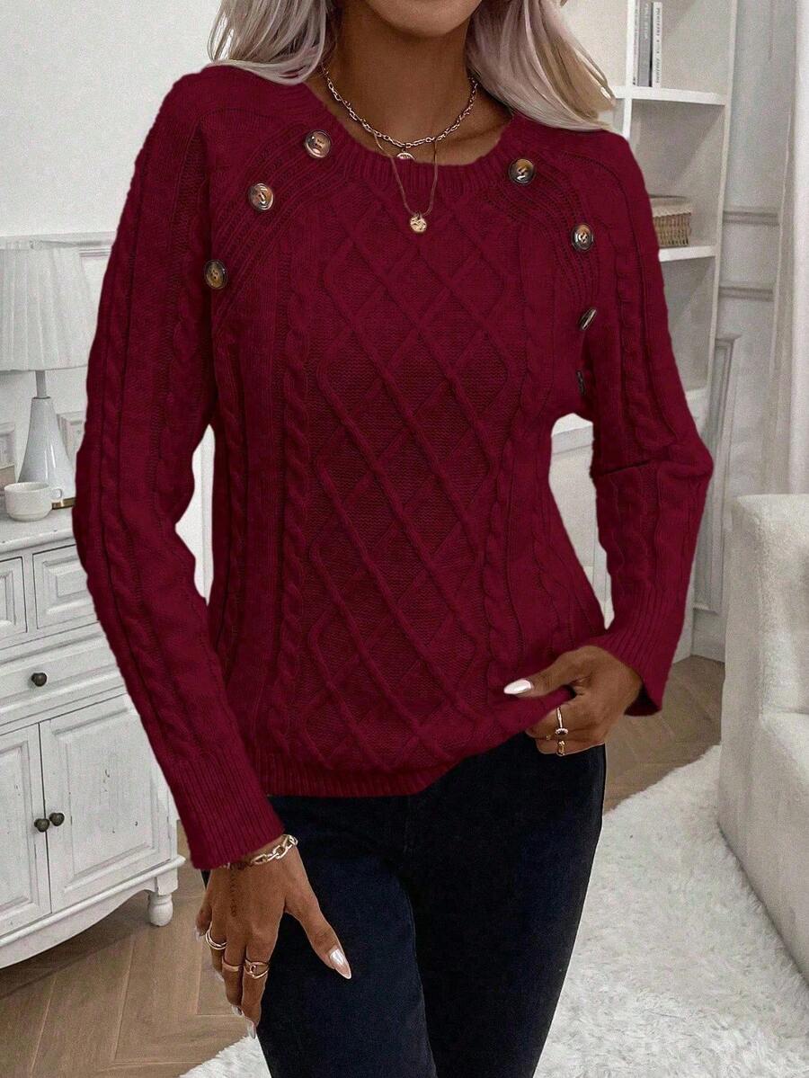 Classic Button Front Cable Knit Sweater