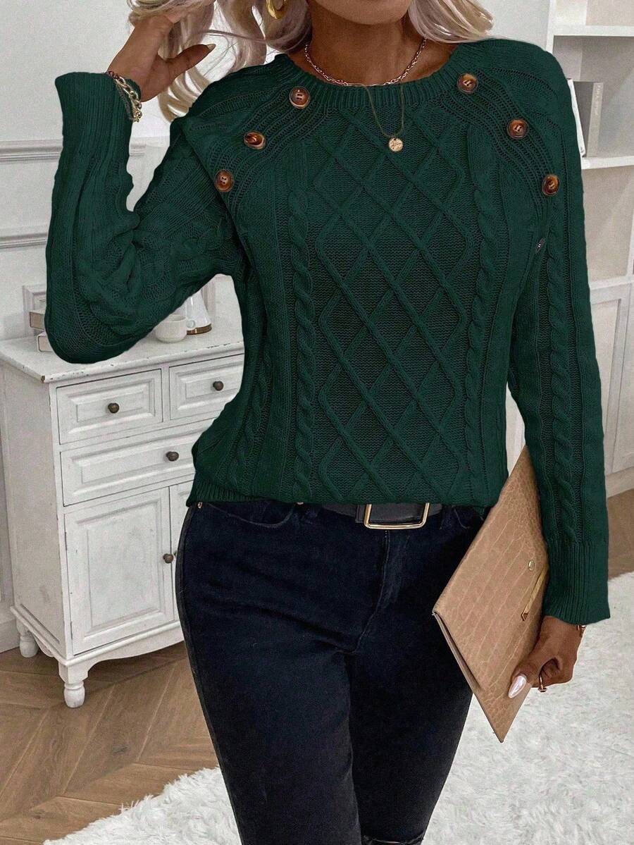 Classic Button Front Cable Knit Sweater