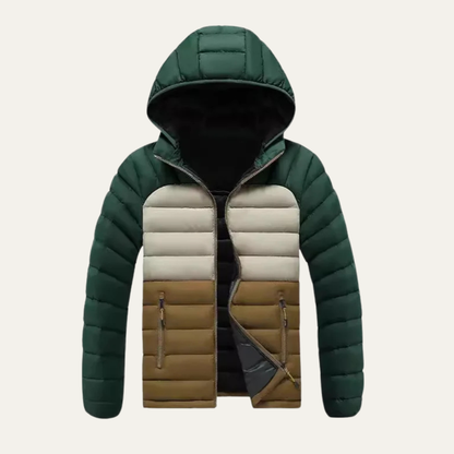 Men's Puffer Jacket Detachable Hood Contrast Color