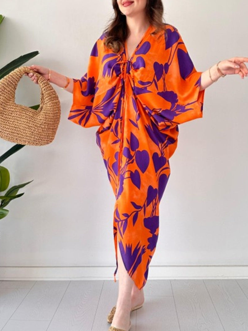Trendy Print Relaxed Fit V Neck Summer Dress