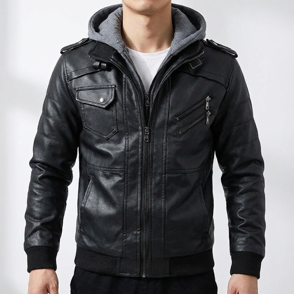 Men's Leather Biker Jacket - VibreMode