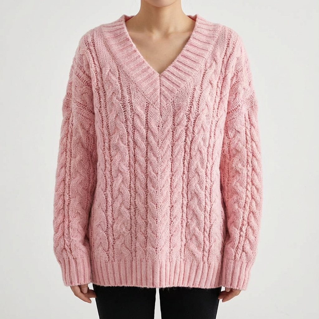 Women's V-Neck Knit Pullover Sweater - VibreMode