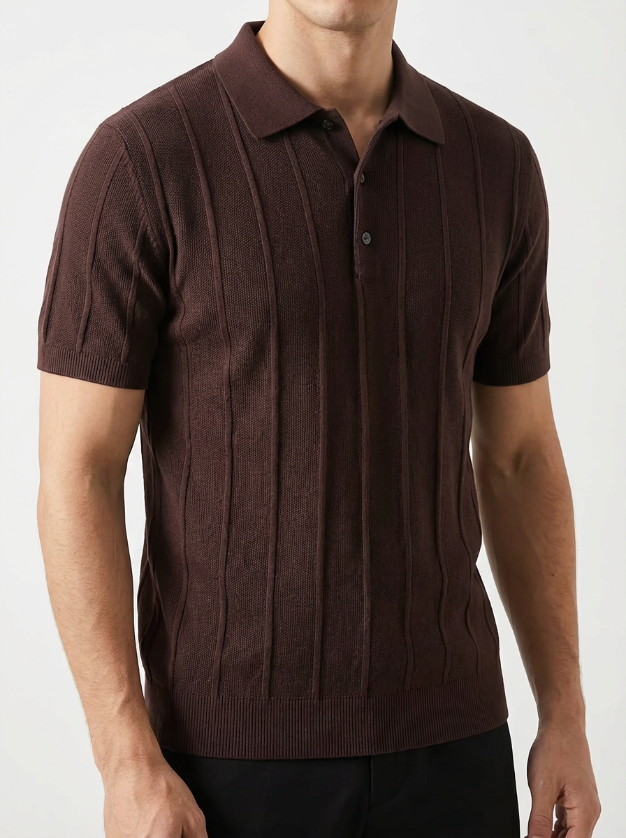 Velluto Men's Ribbed Knit Polo Shirt